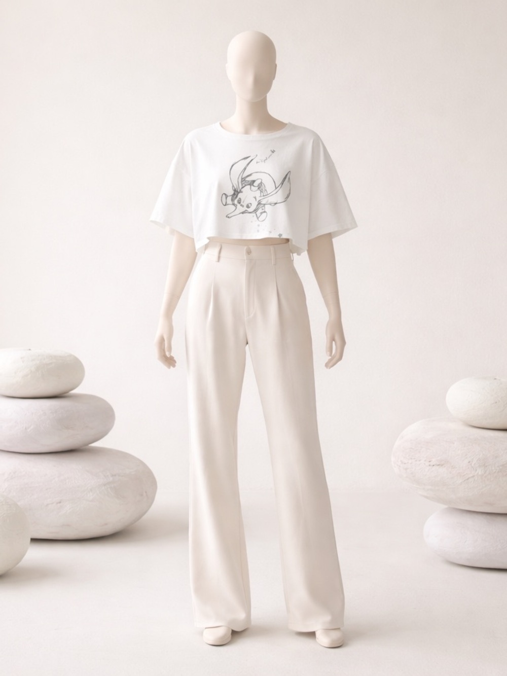 Disney White Dumbo Graphic Crop Tee